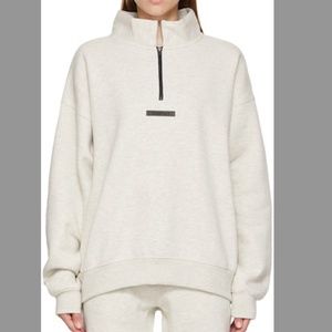 Fear of God Fleece Essentials Cream Half Zip Crew Neck Sweater SS21